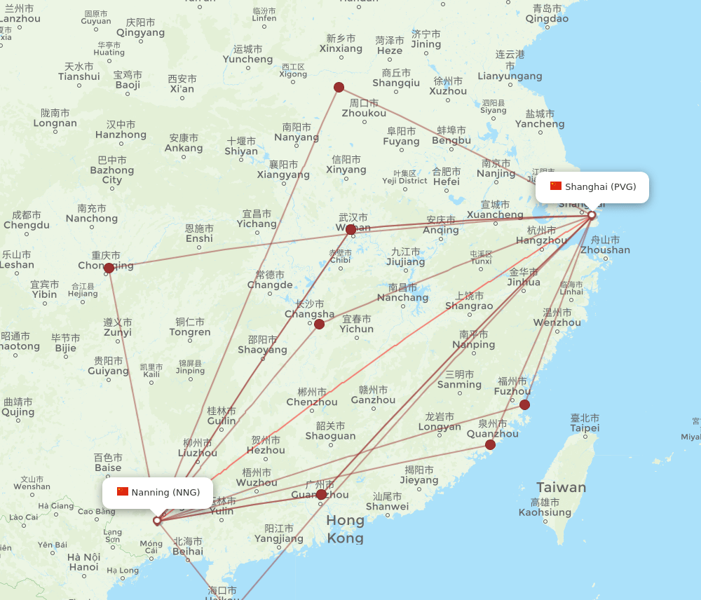 NNG-PVG flight routes