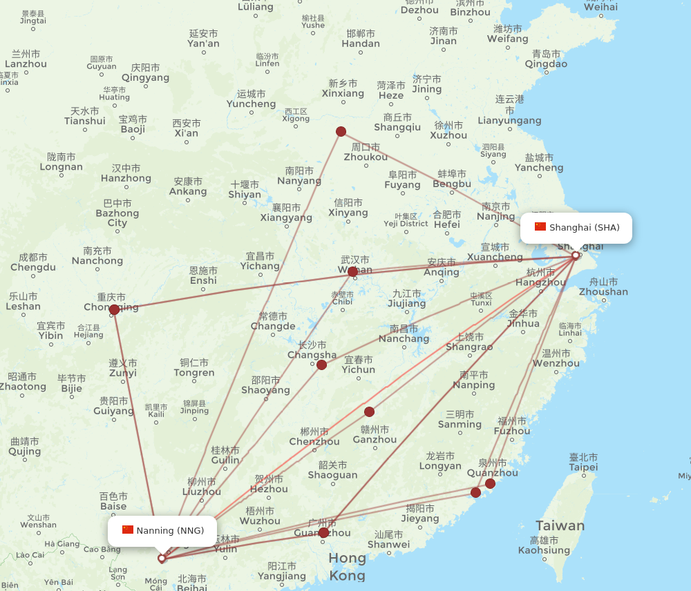 NNG to SHA flights and routes map