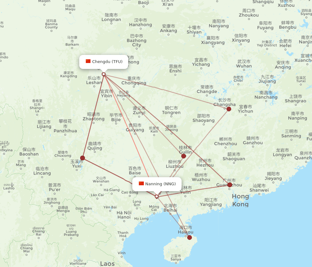 NNG-TFU flight routes