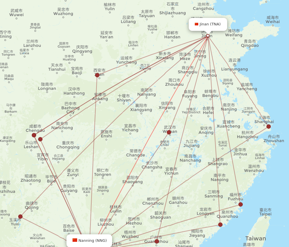 NNG to TNA flights and routes map