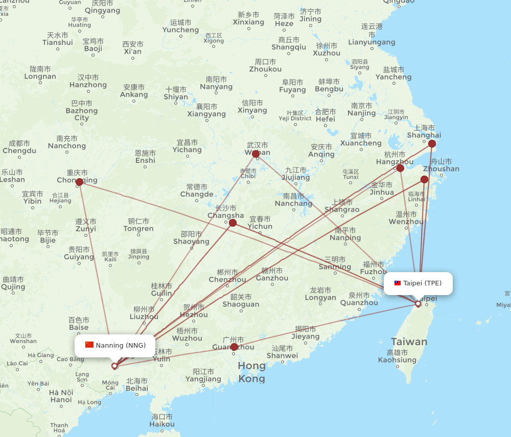NNG-TPE flight routes