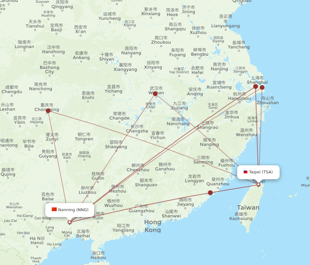 NNG-TSA flight routes