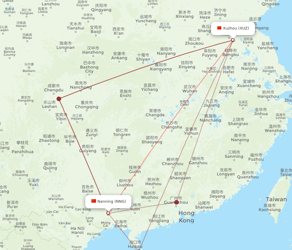 NNG-XUZ flight routes
