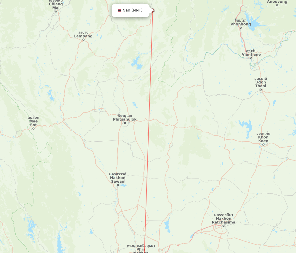 Nan - Bangkok route map and flight paths