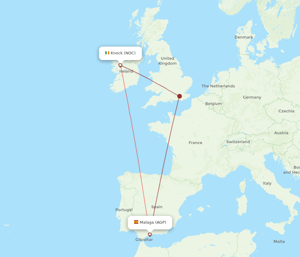 NOC to AGP flights and routes map