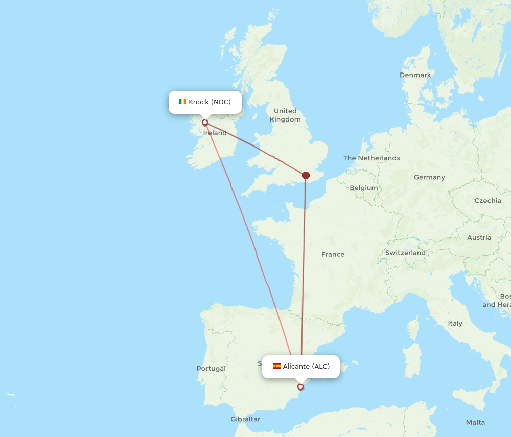 NOC to ALC flights and routes map