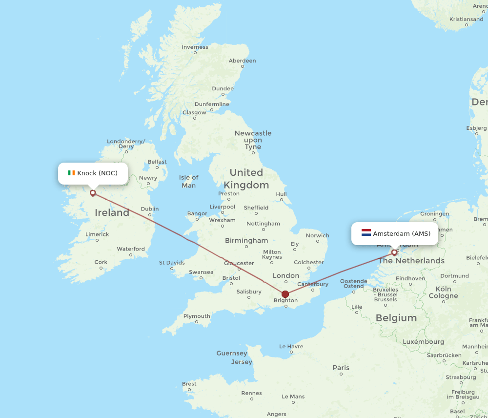 NOC to AMS flights and routes map