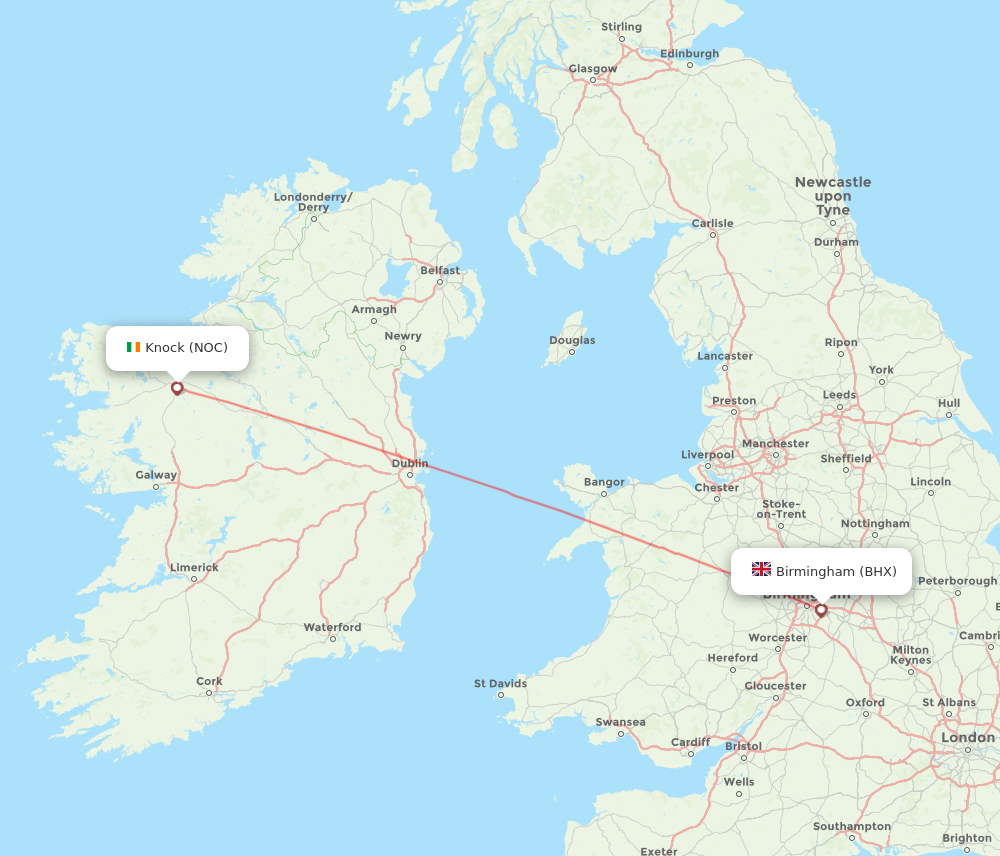 Knock - Birmingham route map and flight paths