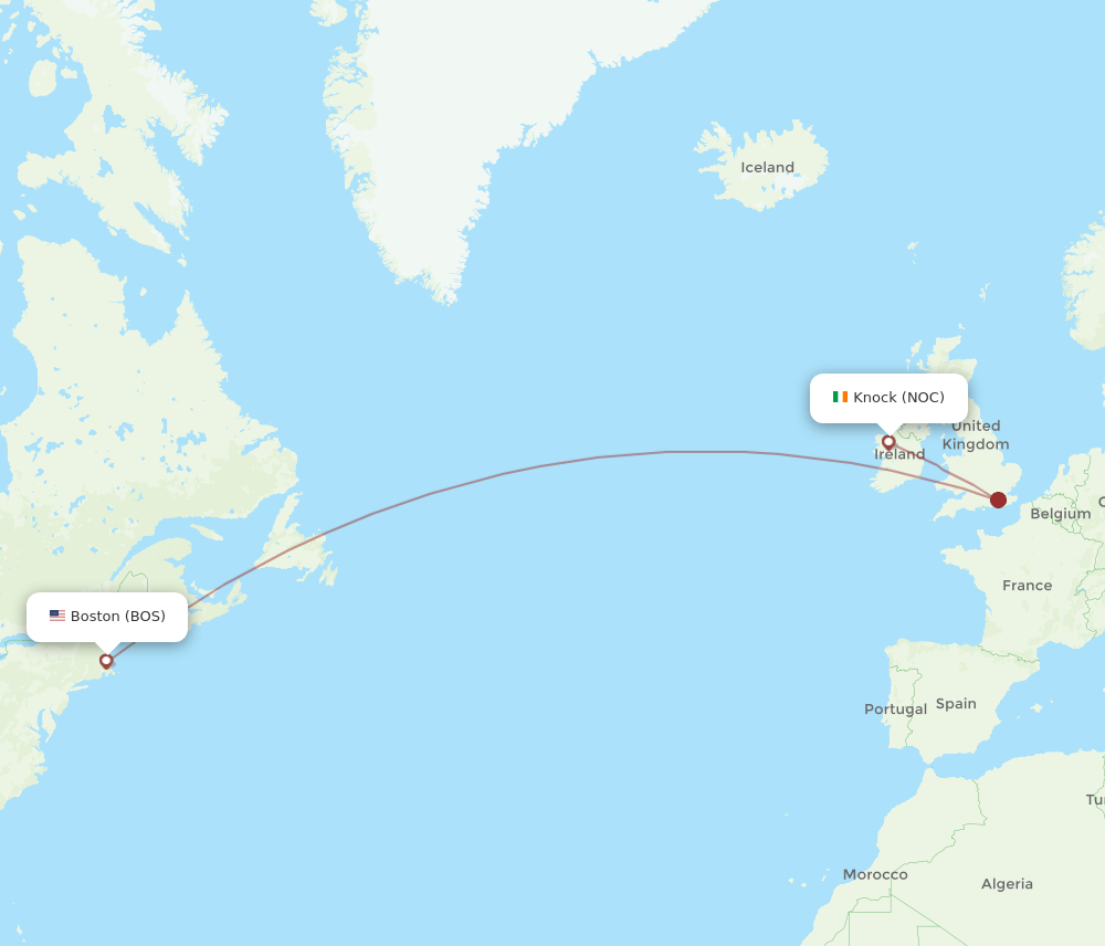 NOC to BOS flights and routes map