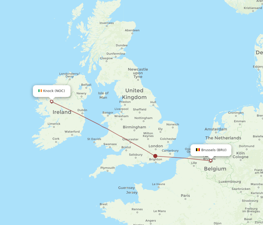 NOC-BRU flight routes