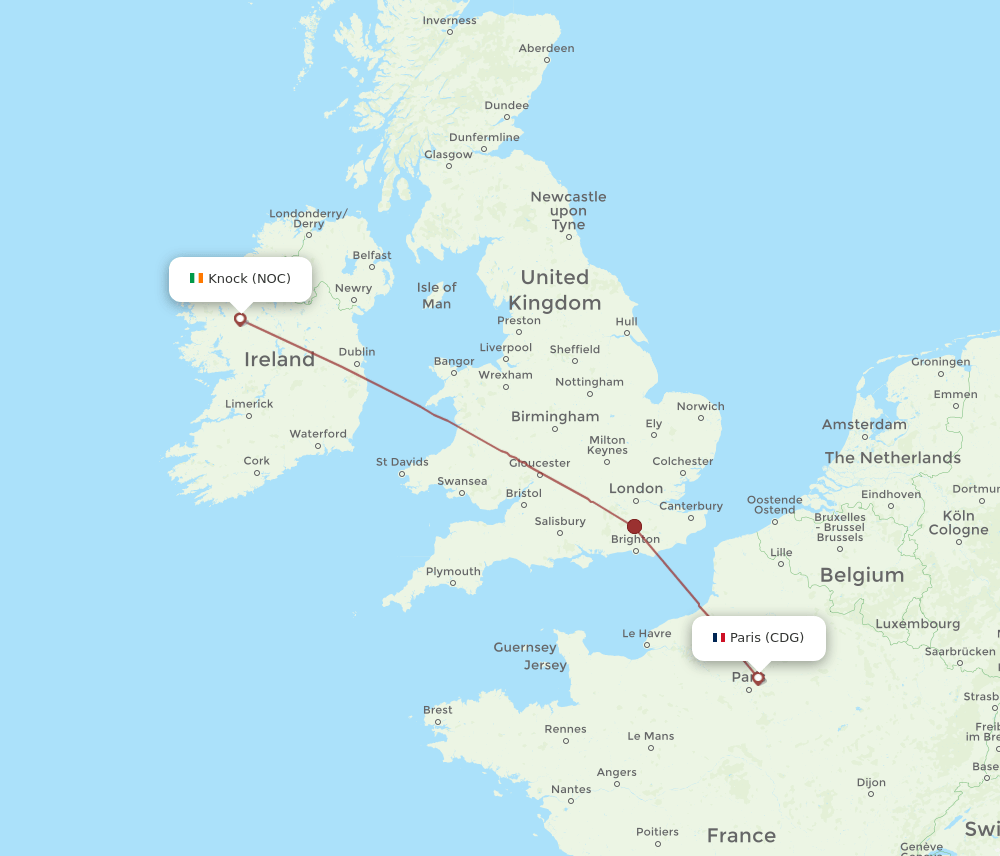 NOC to CDG flights and routes map