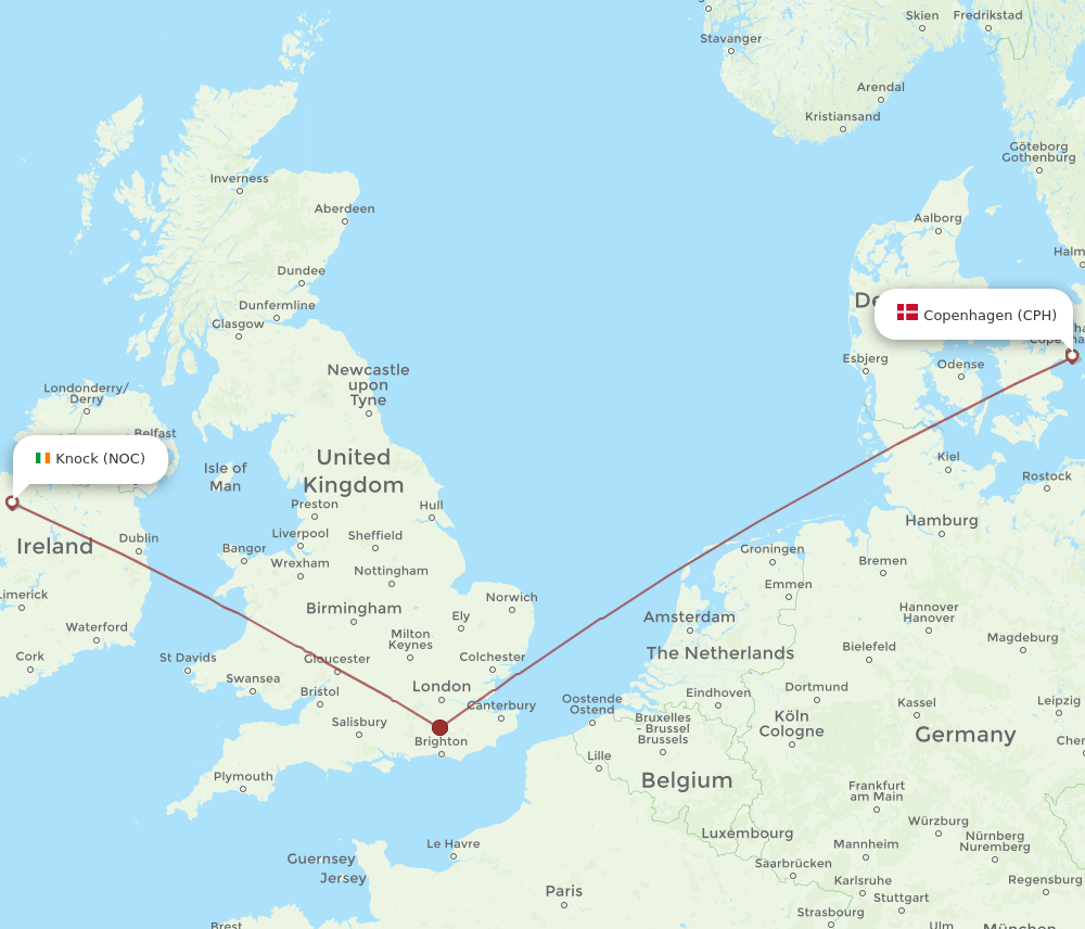 NOC-CPH flight routes