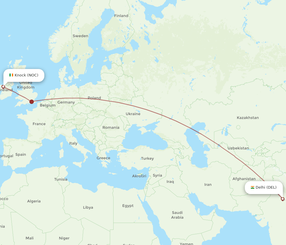 NOC-DEL flight routes