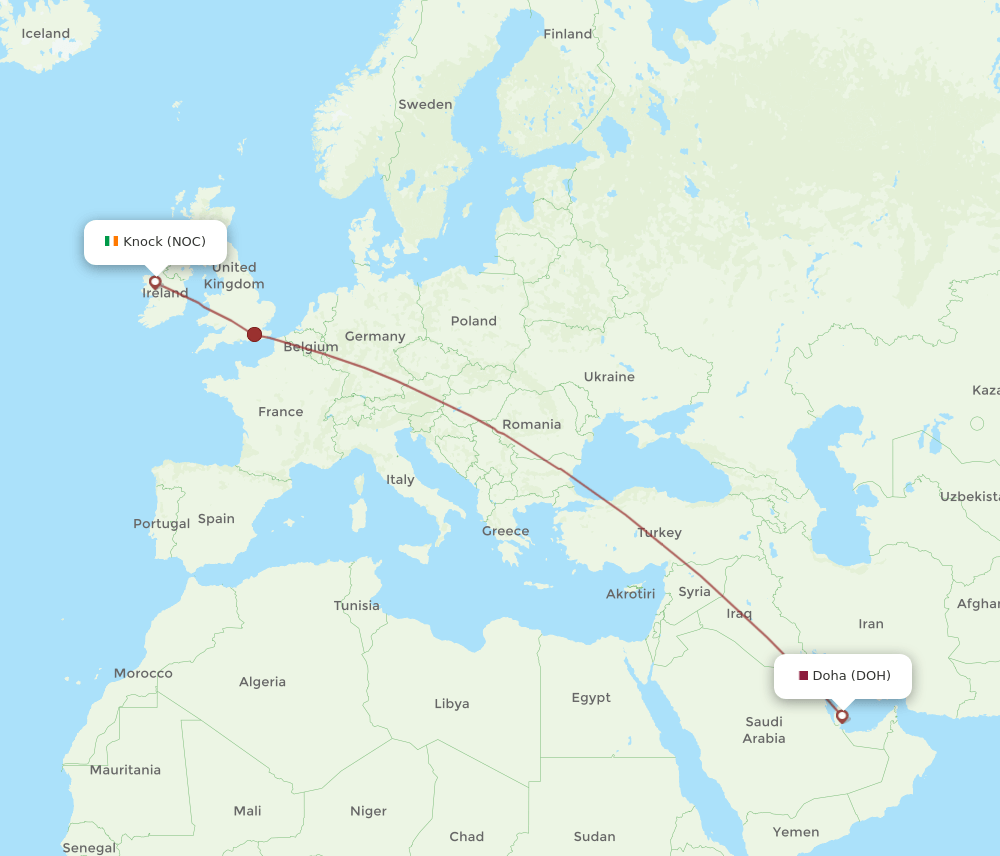 NOC to DOH flights and routes map