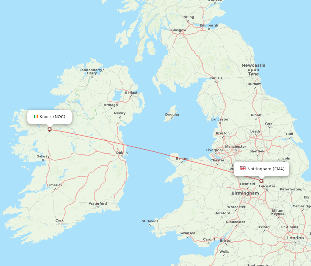 NOC to EMA flights and routes map