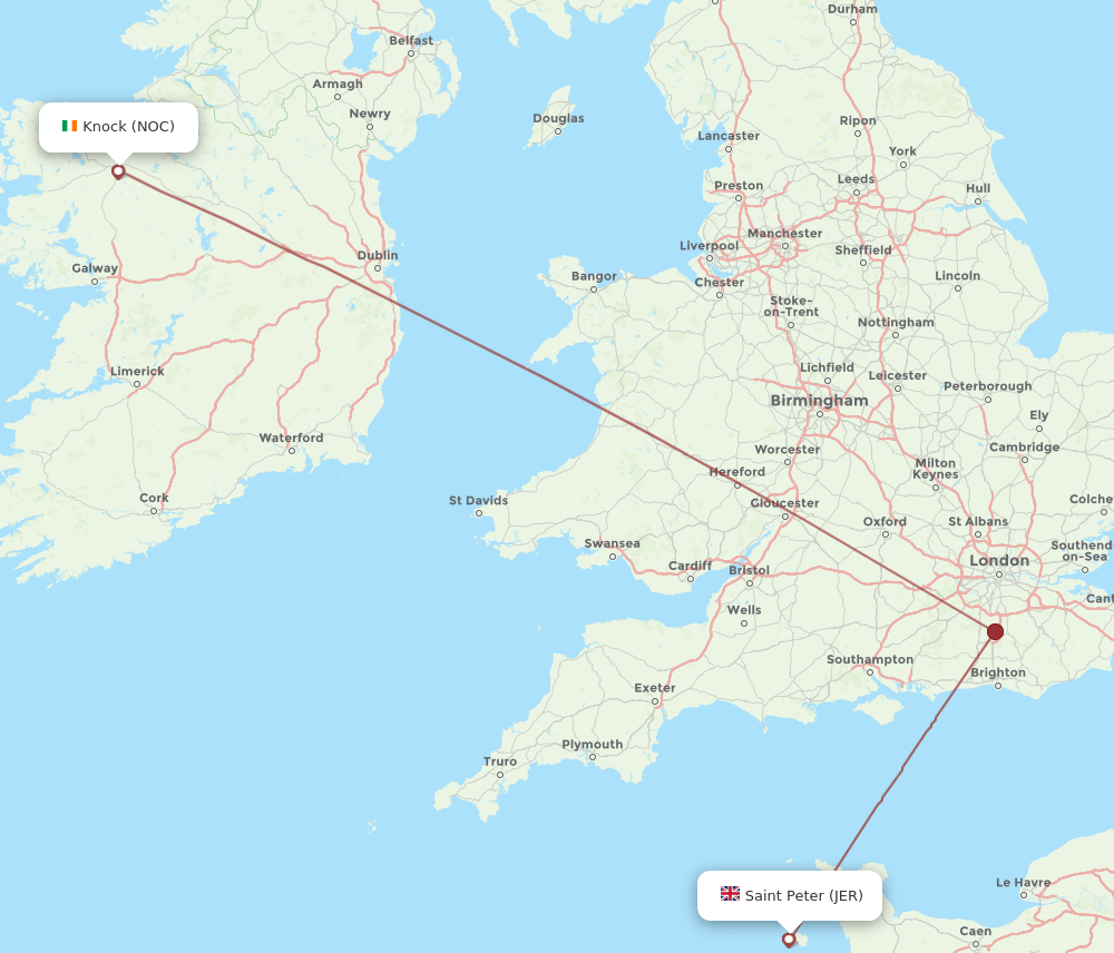 NOC to JER flights and routes map