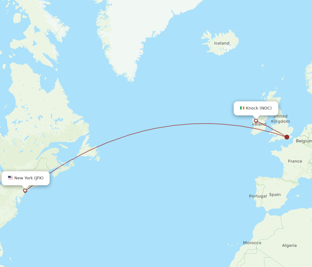 NOC to JFK flights and routes map