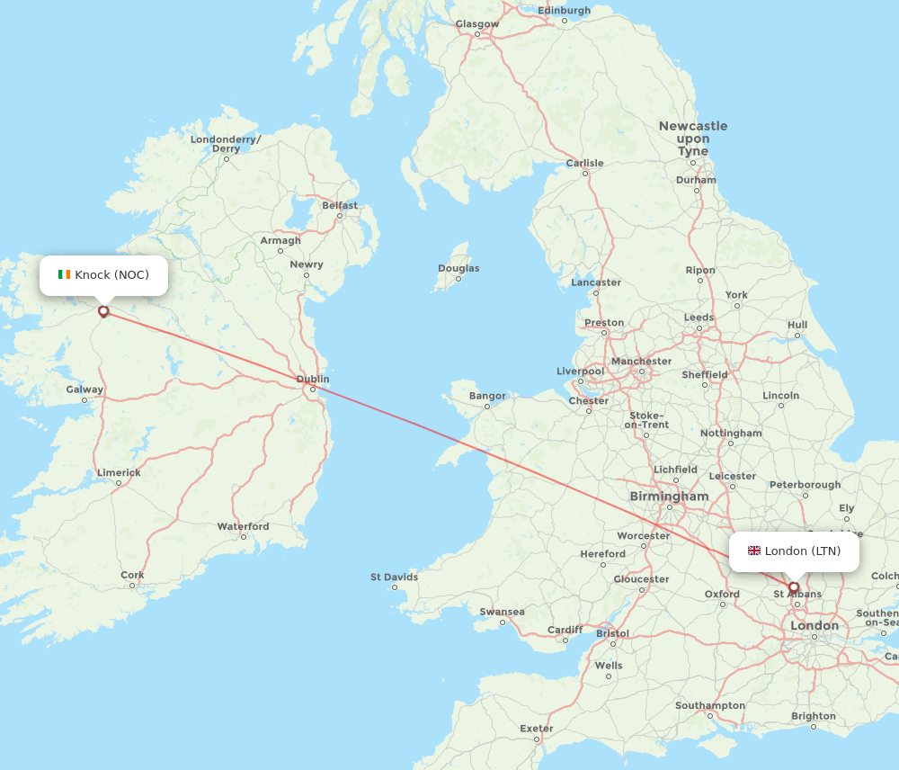 Knock - London route map and flight paths