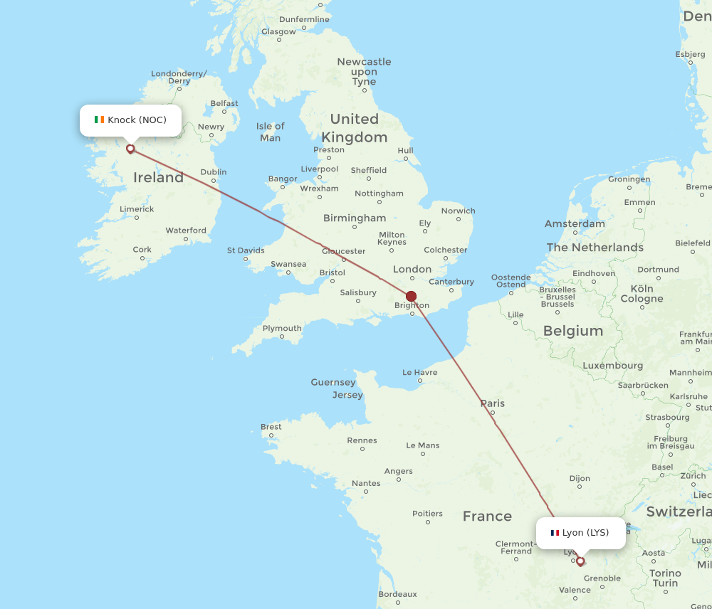 NOC to LYS flights and routes map