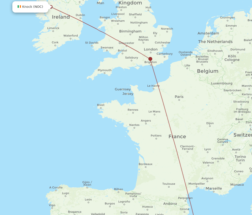 NOC to MAH flights and routes map