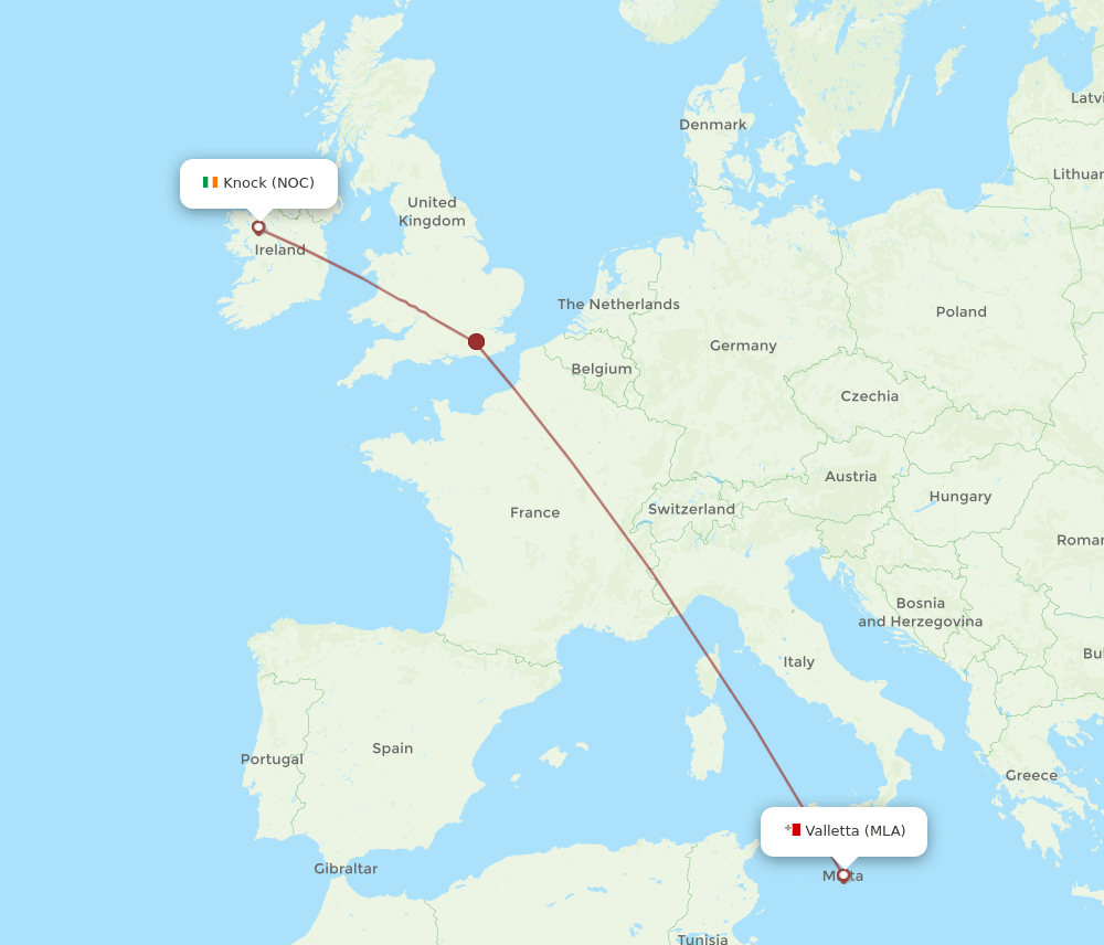 NOC to MLA flights and routes map