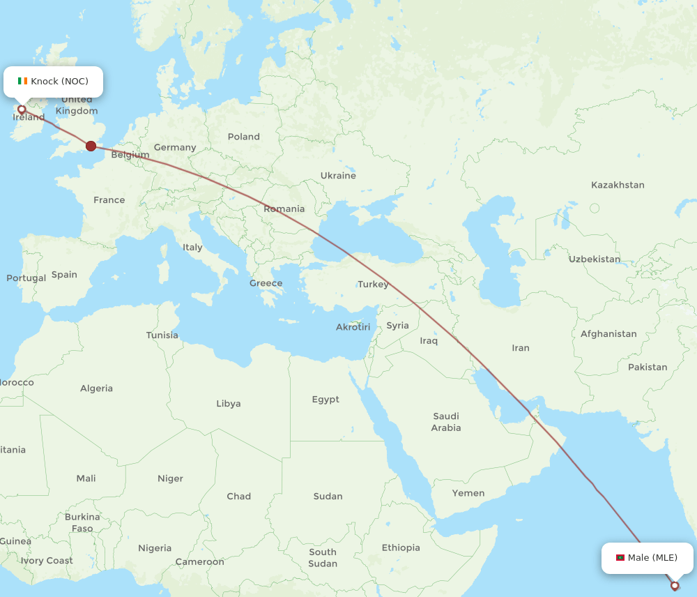 NOC to MLE flights and routes map