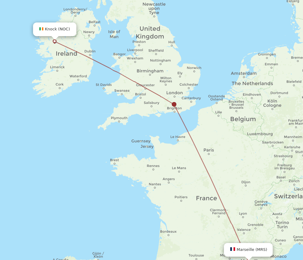 NOC to MRS flights and routes map