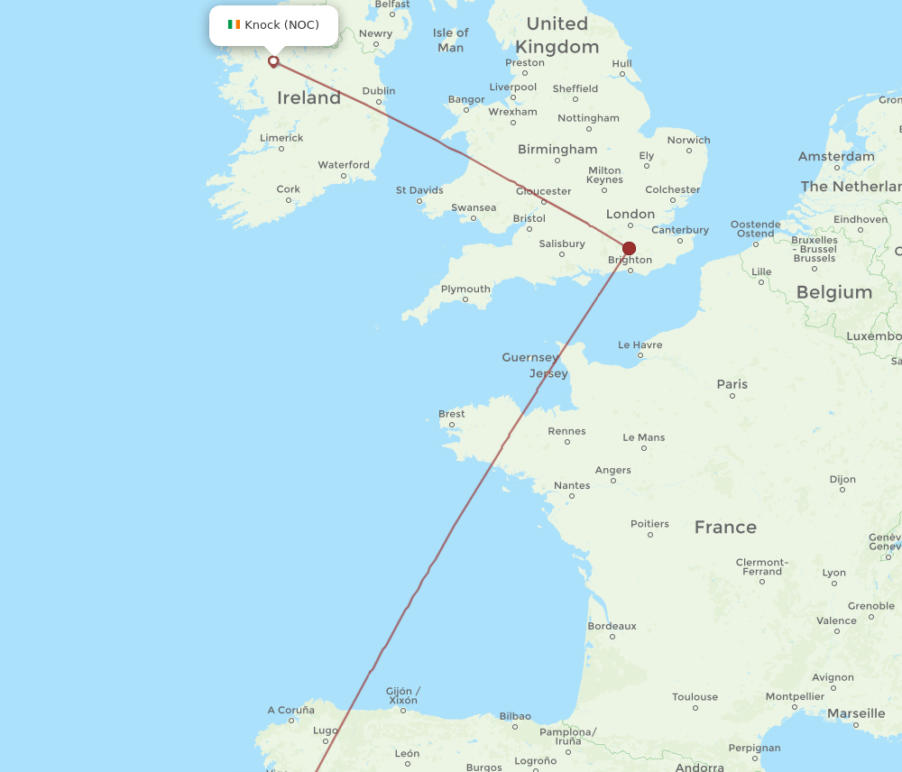 NOC to OPO flights and routes map