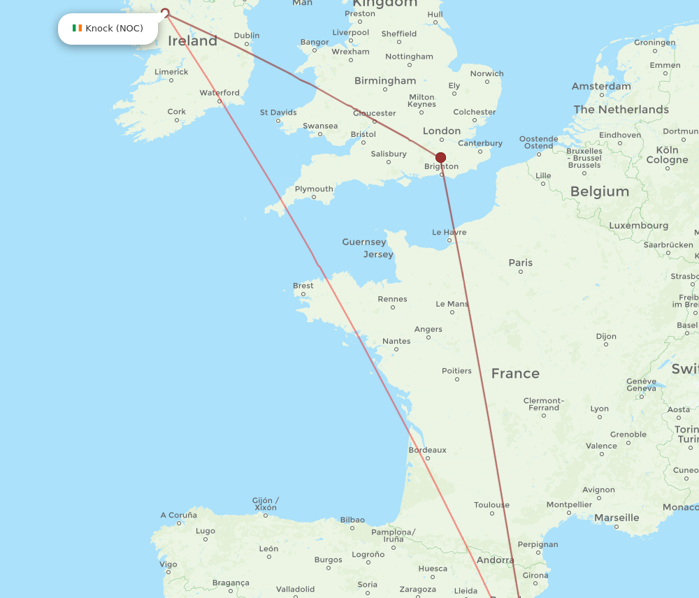 NOC to PMI flights and routes map