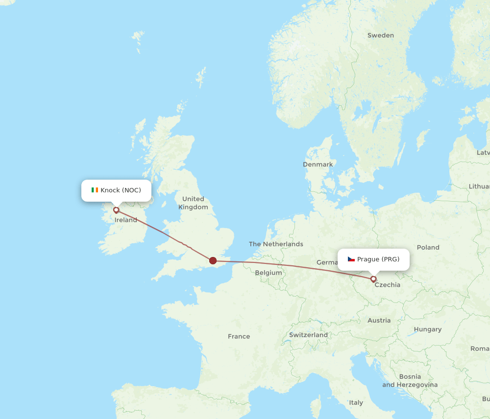 NOC-PRG flight routes