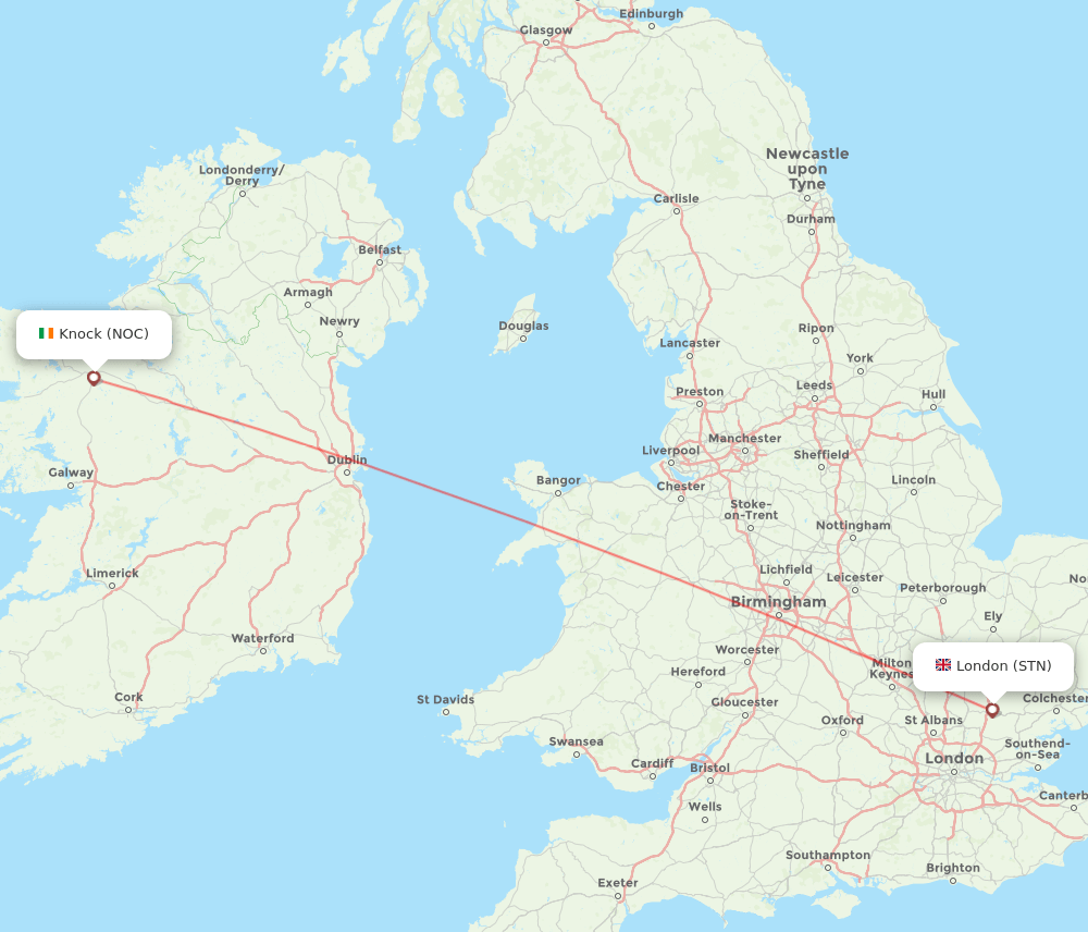 NOC to STN flights and routes map