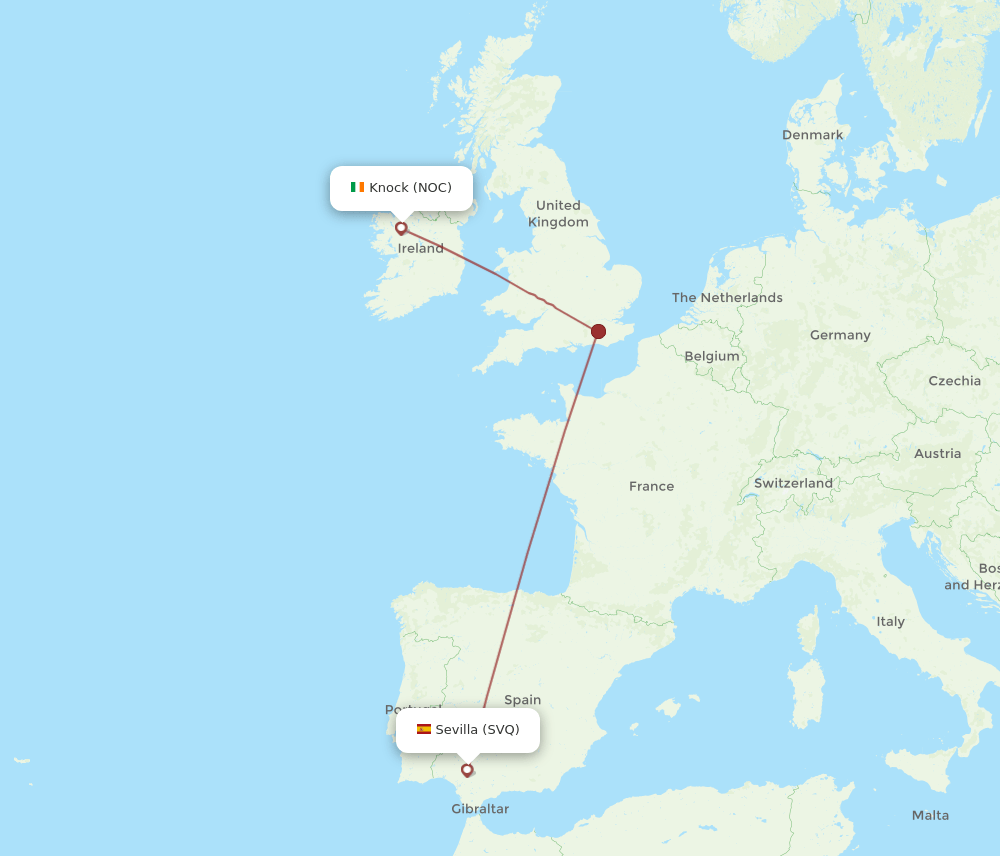 Knock - Sevilla route map and flight paths
