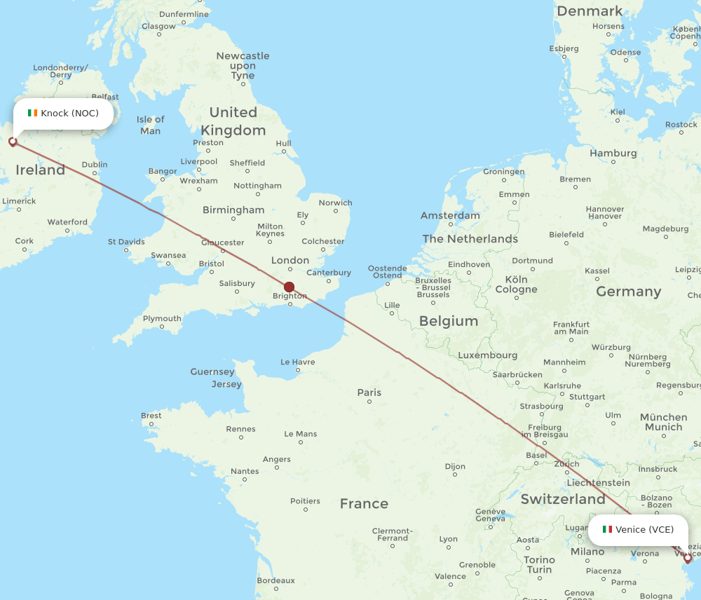 NOC to VCE flights and routes map