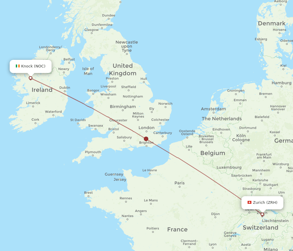 Zurich - Knock route map and flight paths