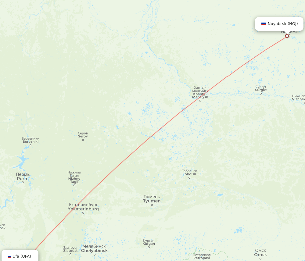 Nojabrxsk - Ufa route map and flight paths
