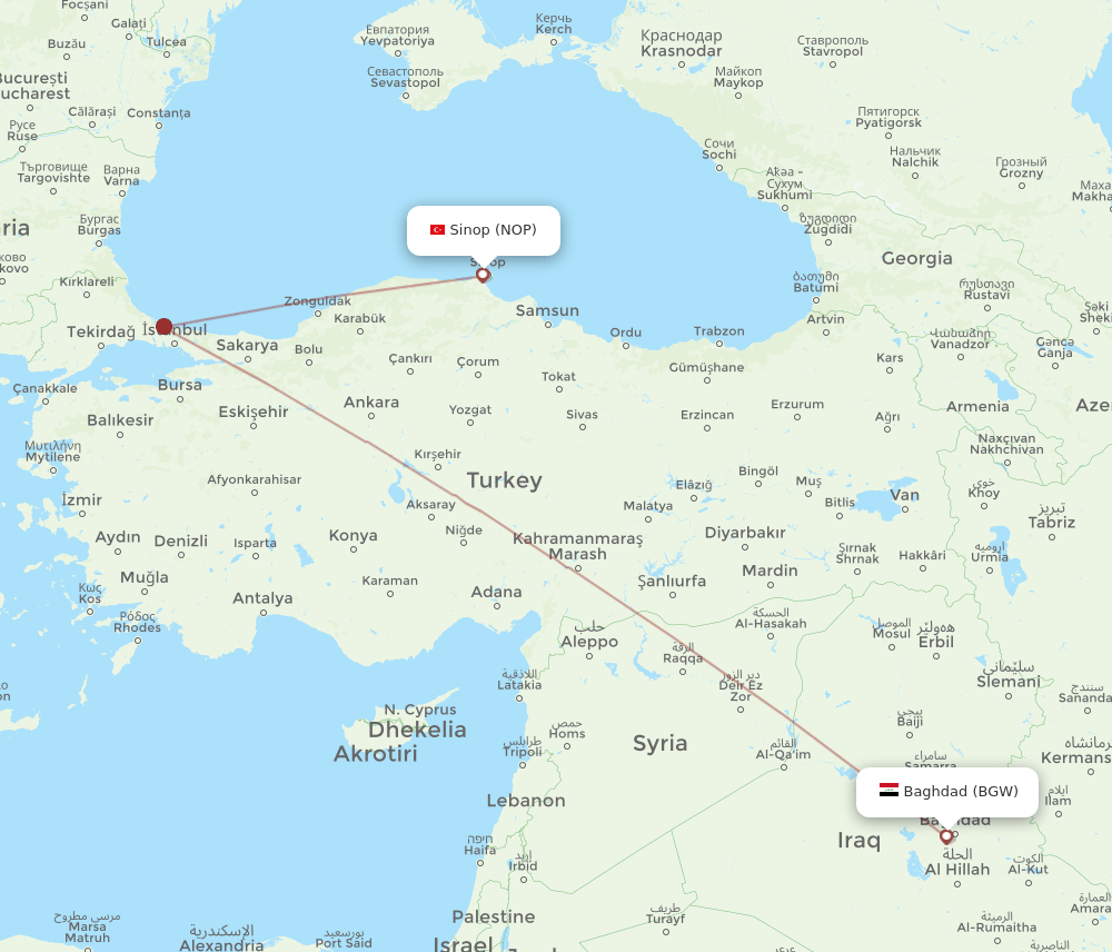 NOP-BGW flight routes