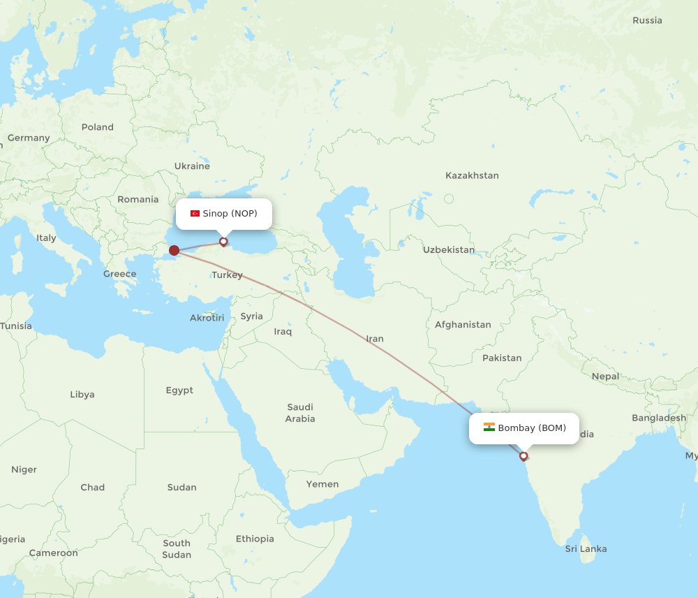 Sinop - Mumbai route map and flight paths
