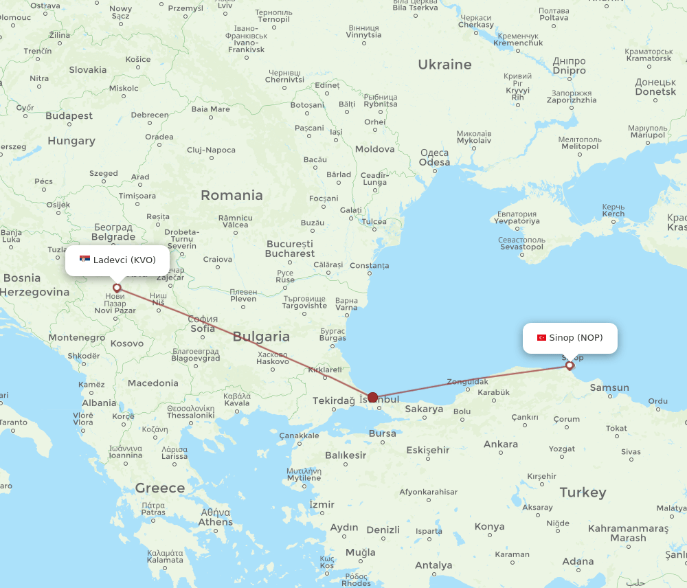 Kraljevo - Sinop route map and flight paths