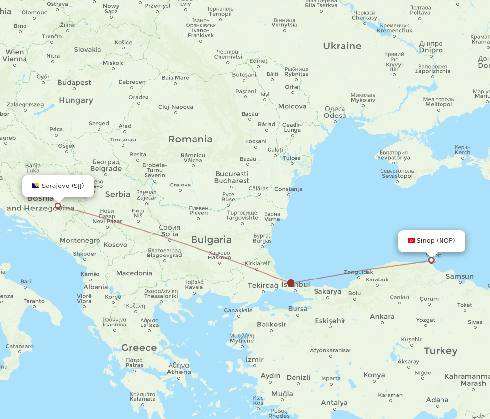 NOP-SJJ flight routes