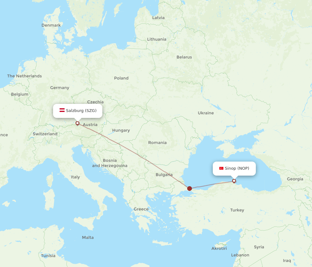 Salzburg - Sinop route map and flight paths