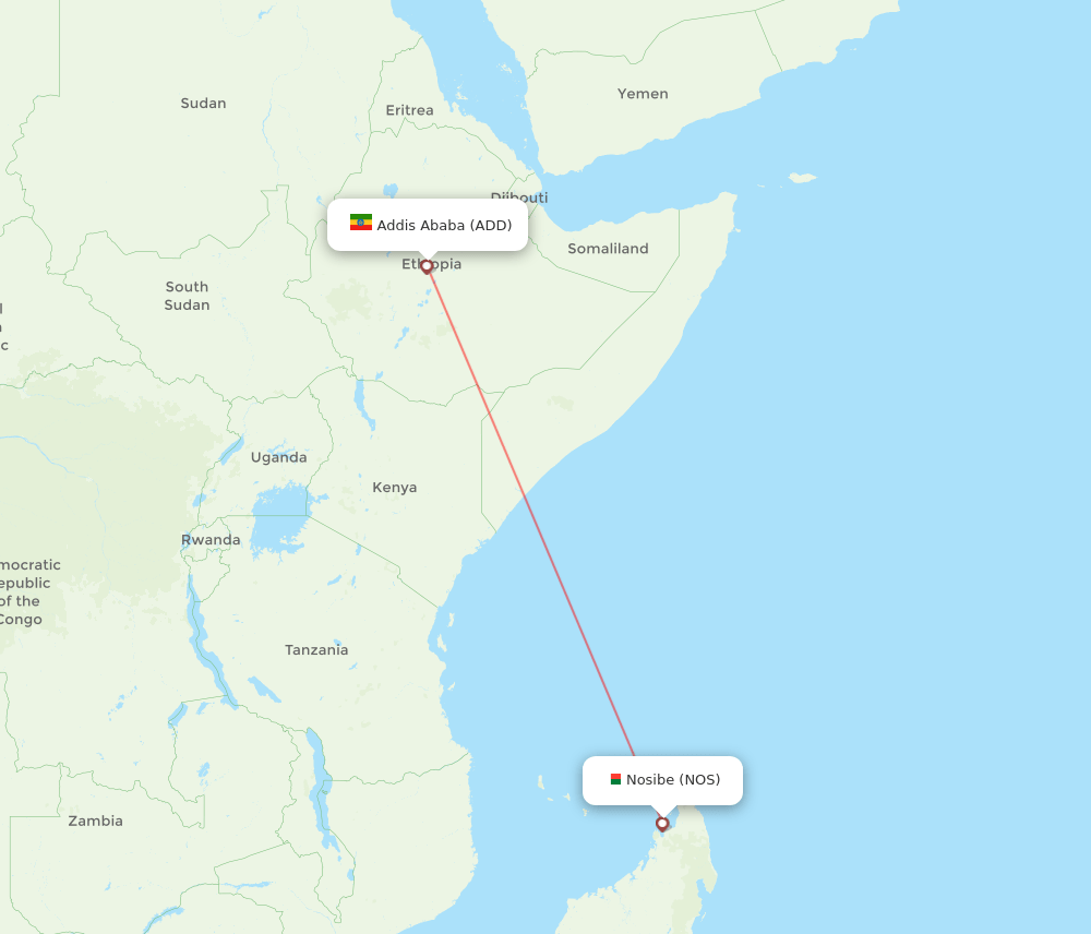 Nossi-be - Addis Ababa route map and flight paths