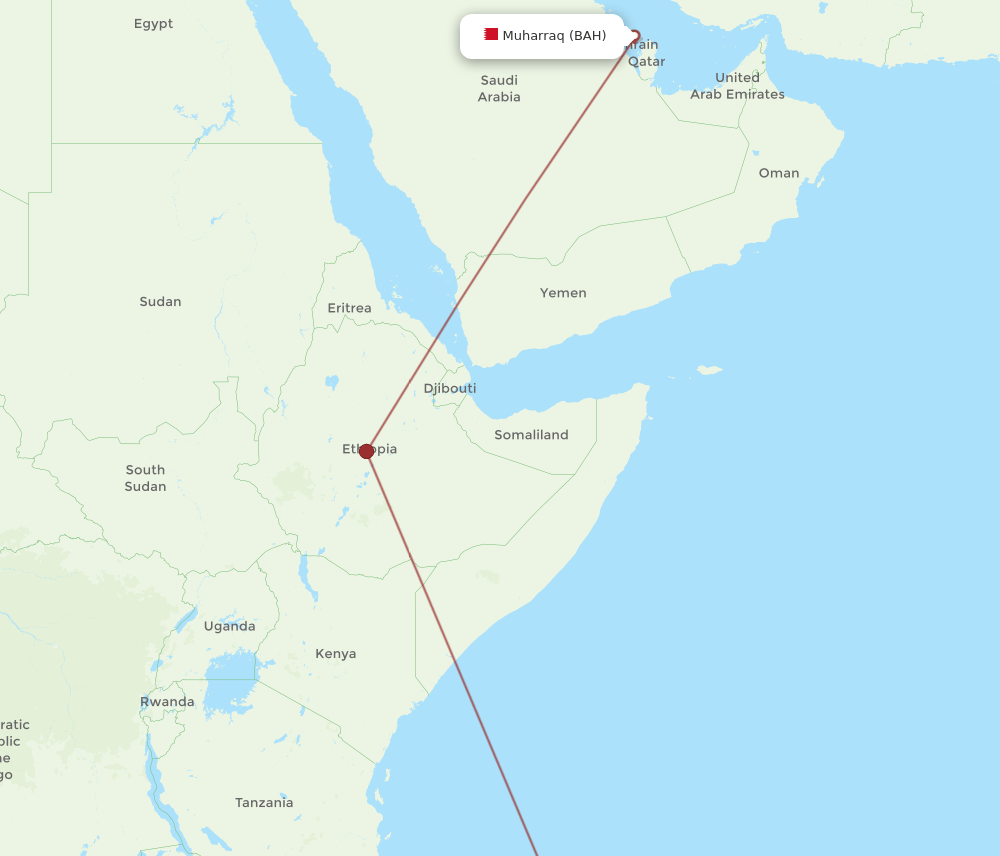 Bahrain - Nossi-be route map and flight paths