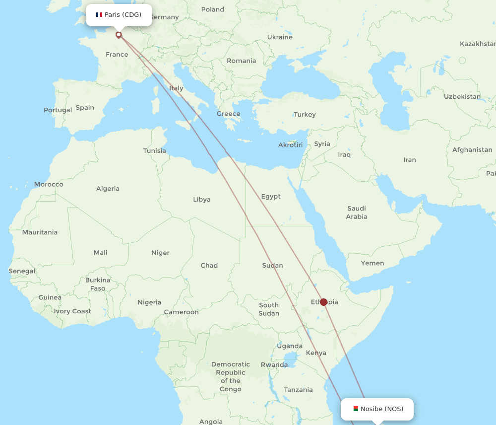NOS-CDG flight routes