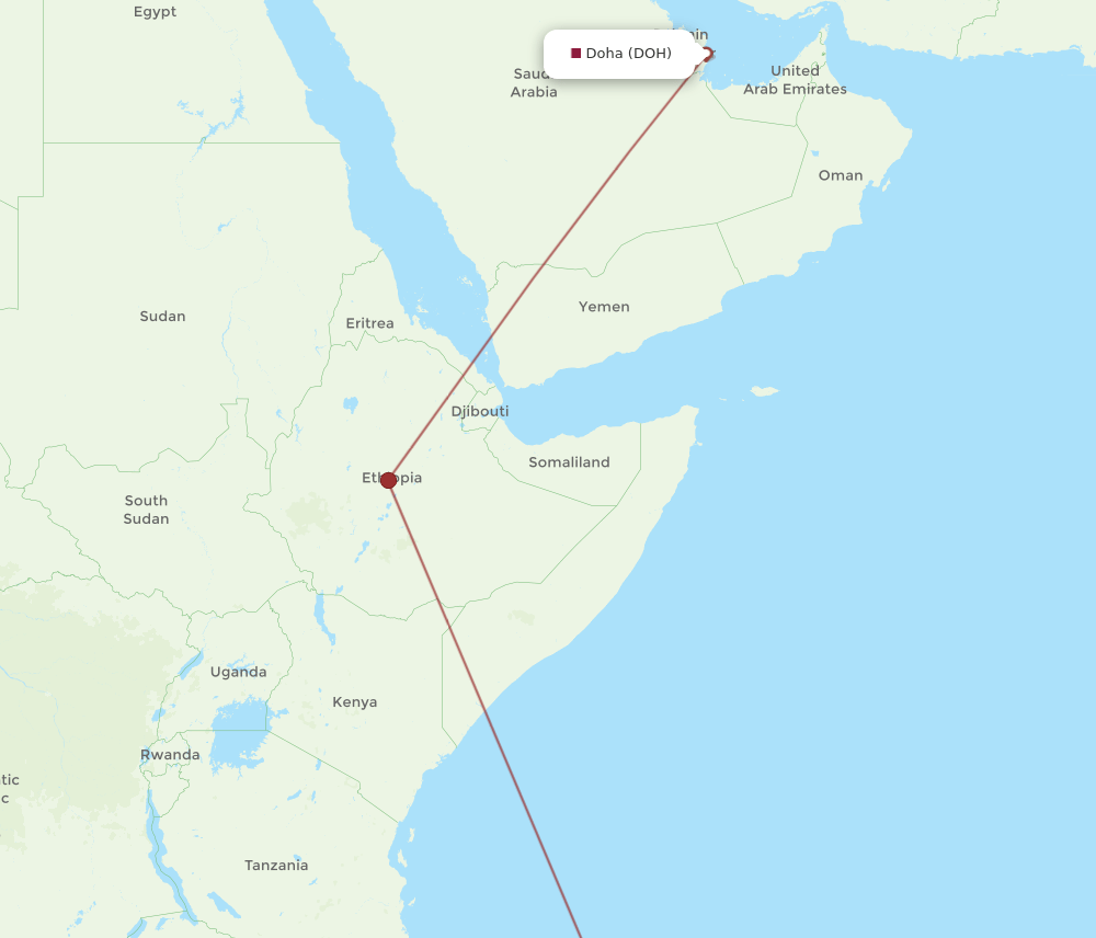 Doha - Nossi-be route map and flight paths