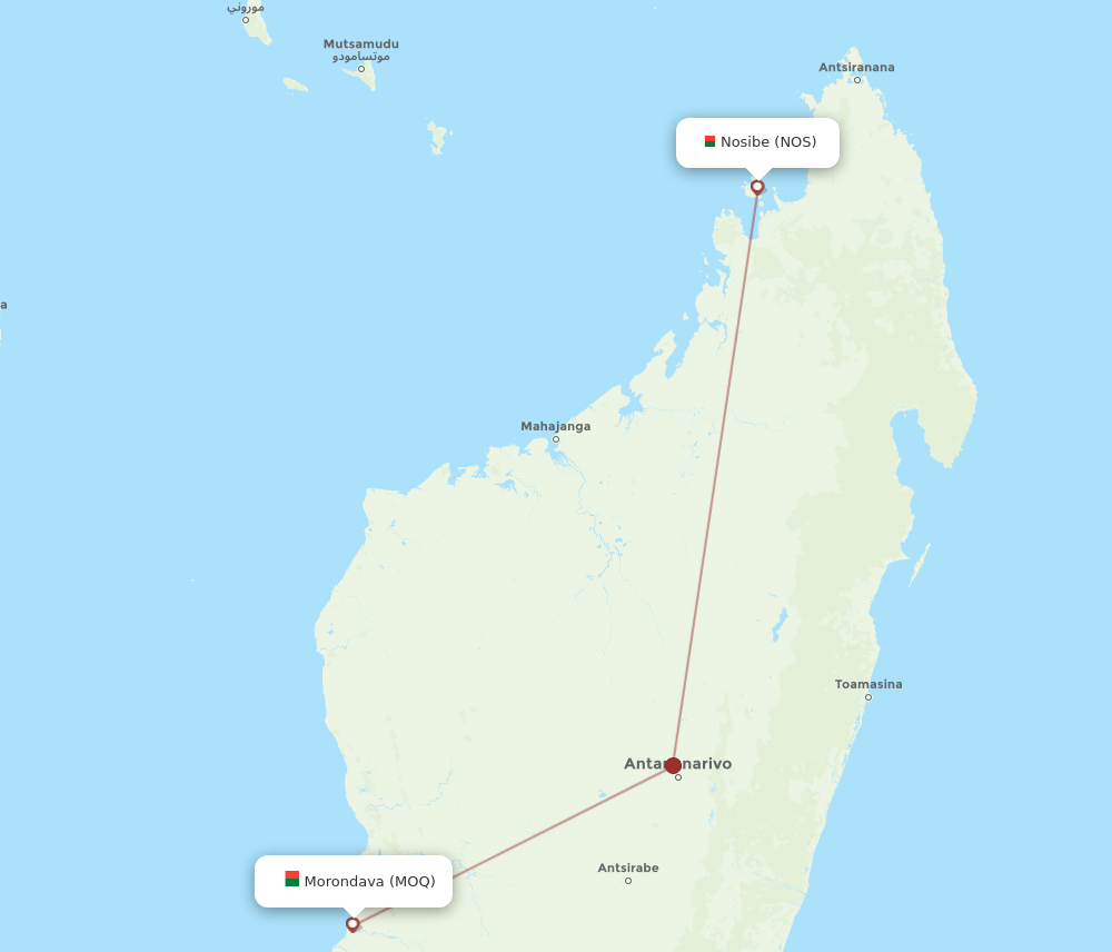 NOS to MOQ flights and routes map