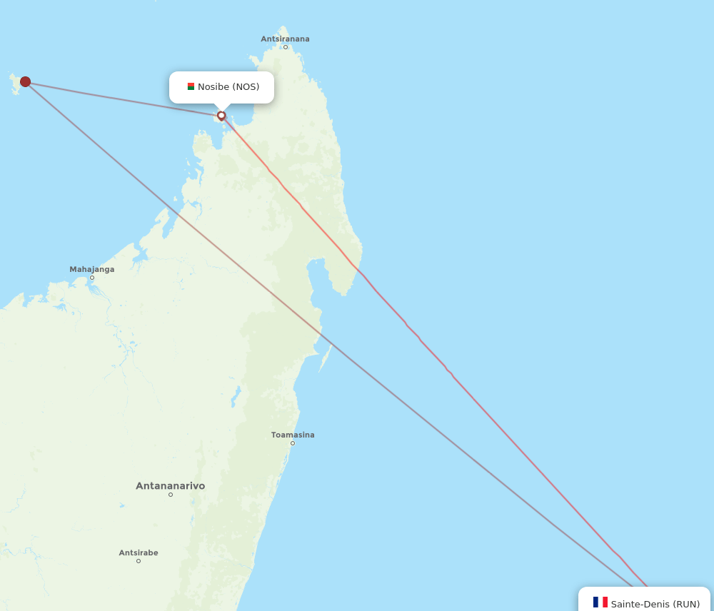 NOS to RUN flights and routes map