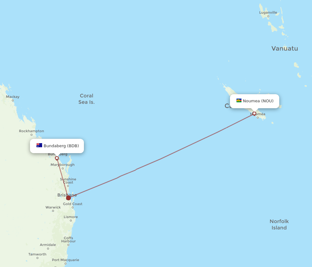 NOU-BDB flight routes