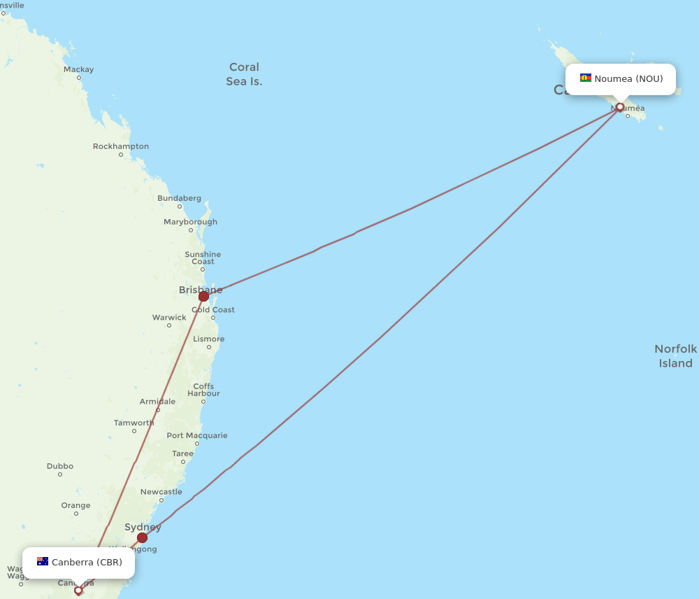 NOU-CBR flight routes