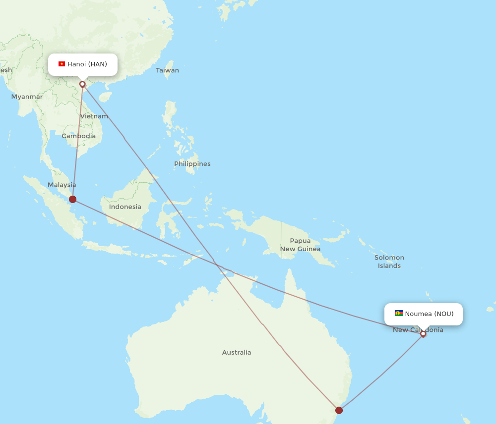 NOU to HAN flights and routes map