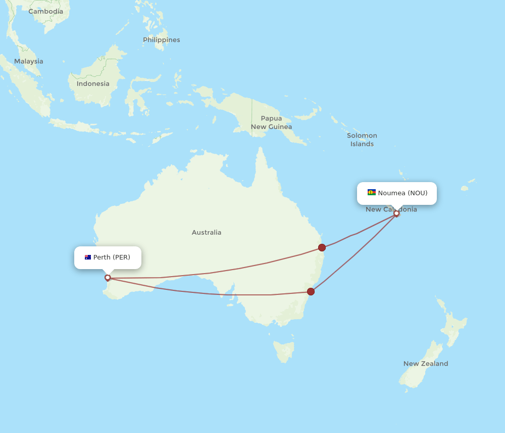 NOU-PER flight routes